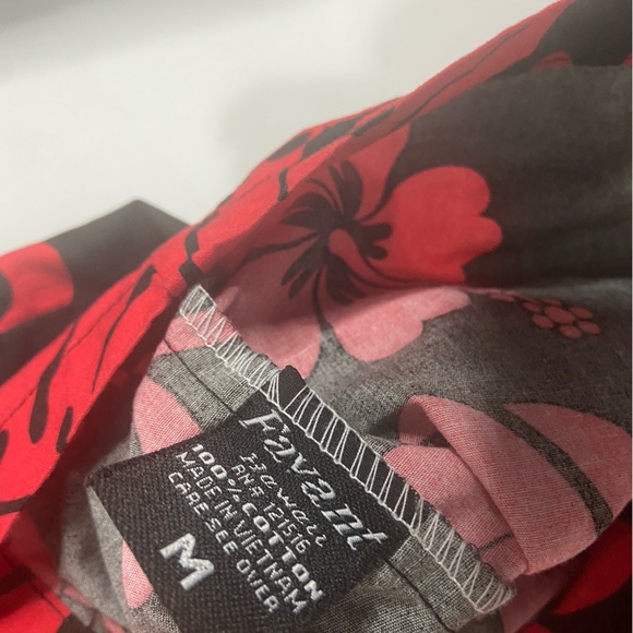 Favant Hawaiian Shirt Mens Medium Red Black Hibiscus Floral Print 100% Cotton - Picture 9 of 15